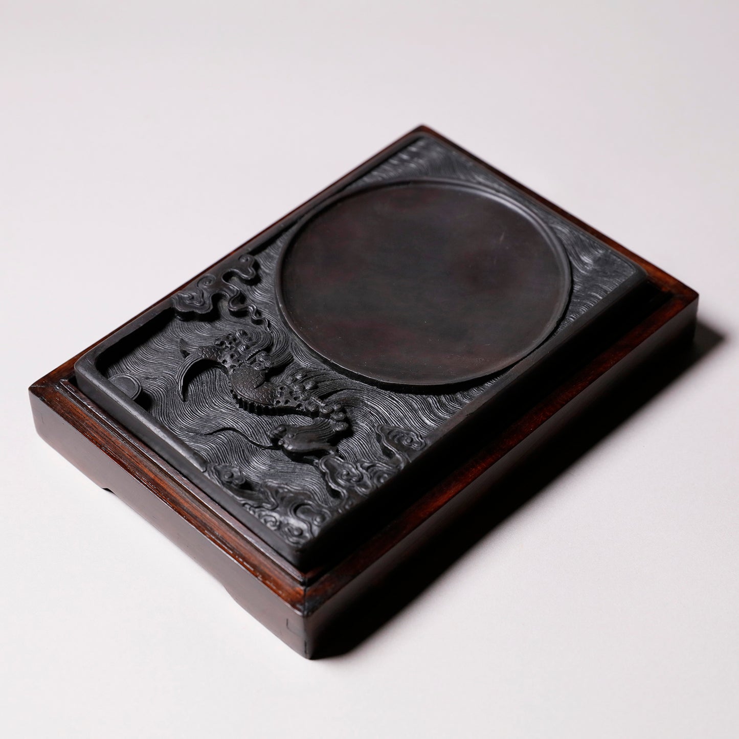 Duan Inkstone Mashikou square 6.6inch / carp climbs up a waterfall motif