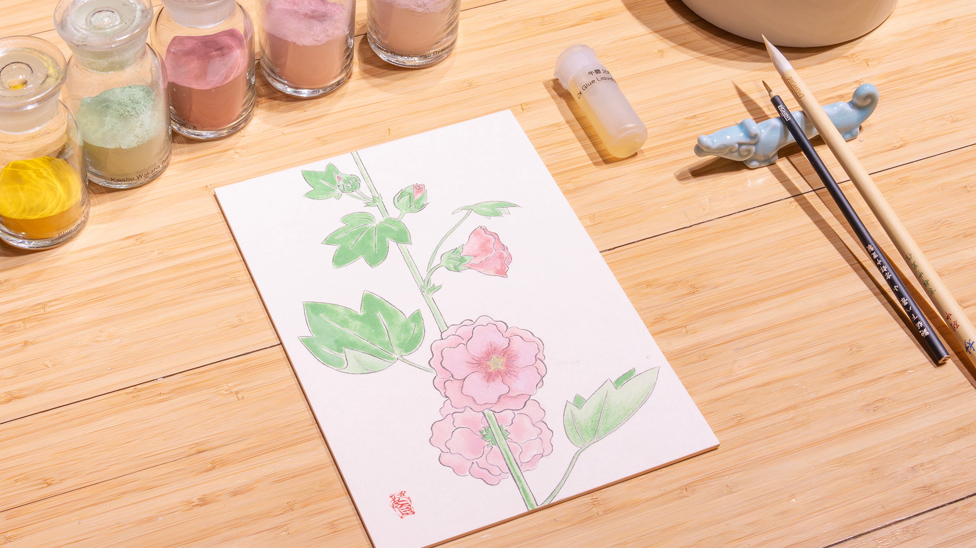 入門］岩絵具で花をえがく（たちあおい） 26/07/12