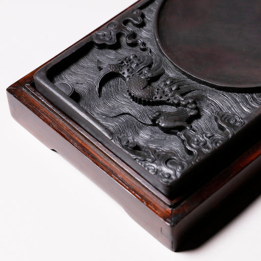 Duan Inkstone Mashikou  square 6.6inch / carp climbs up a waterfall motif