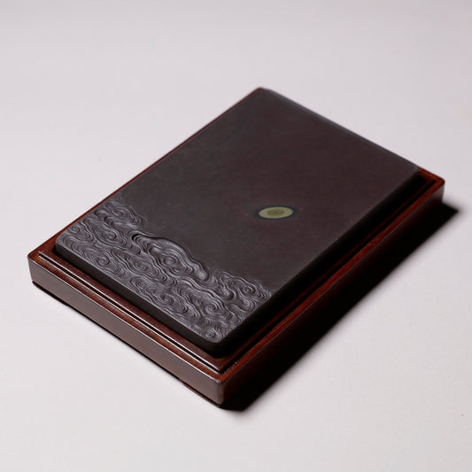 旧麻子坑 有眼雲紋板硯 6吋